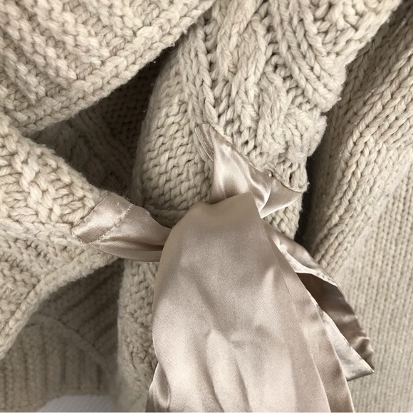 APT. 9 Chunky Wool Blend Oatmeal Beige Shawl Collar Ribbon-tie Sweater Cardigan - Picture 6 of 9